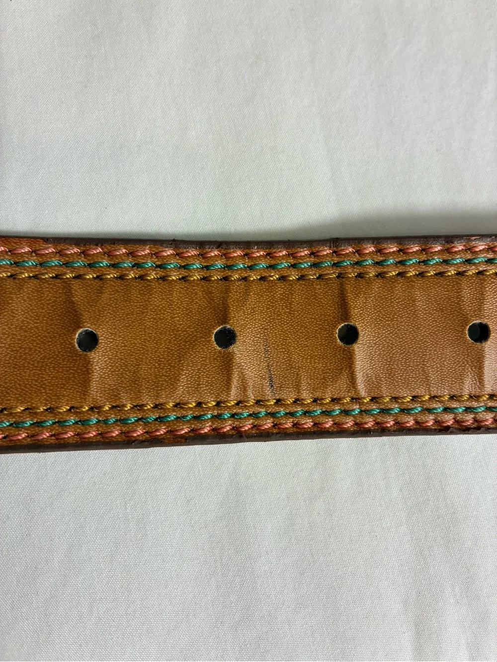 Womens belt 38” long Brown Faux Leather with Contrast Stitching